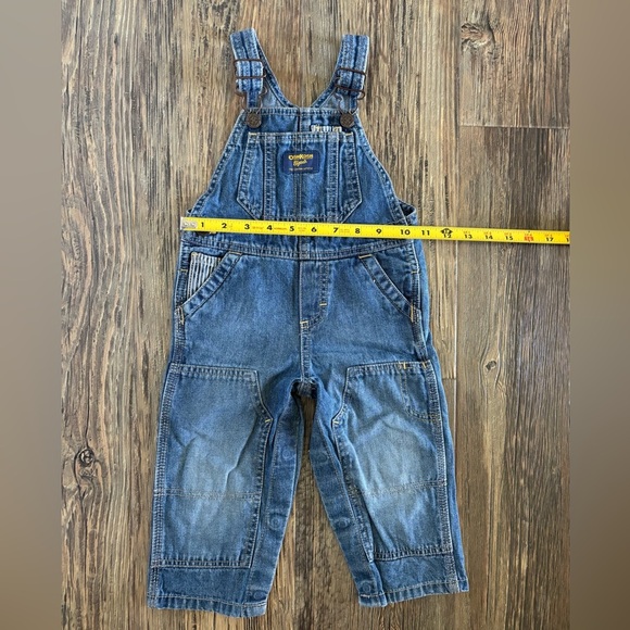 OshKosh B'gosh Vestbak Jean Overalls 18 Mos Double Knee Blue Denim Stripe Detail - Picture 5 of 12